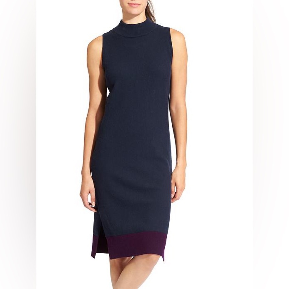 NEW‎ Athleta Winterlude Dress Navy/Purple Small Merino Wool Colorblock Midi
